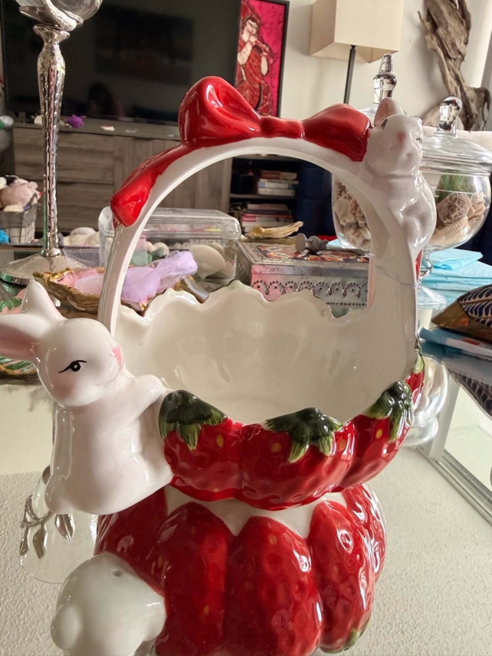 NEW Easter Bunny Strawberry Basket Bowl 🍓🐰 Hoppers Lane Decor